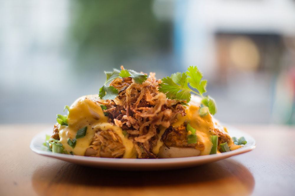 Moroccan Chicken Benny at Blue Fox Cafe